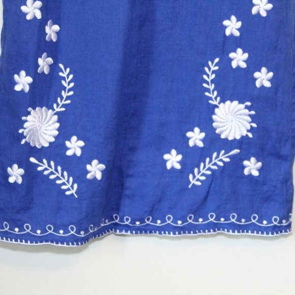 Zara Embroidered Floral Shift Linen Dress Blue White Women's Size Small H12693 - Picture 9 of 11